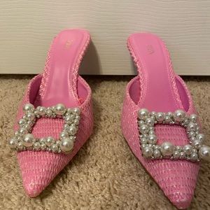 Zara pink mules with pearl bling detail.